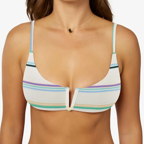NWT O’Neill LOWTIDE PIQUE DOHENY V-WIRE BRALETTE BIKINI SWIM TOP vanilla stripe - Picture 1 of 13